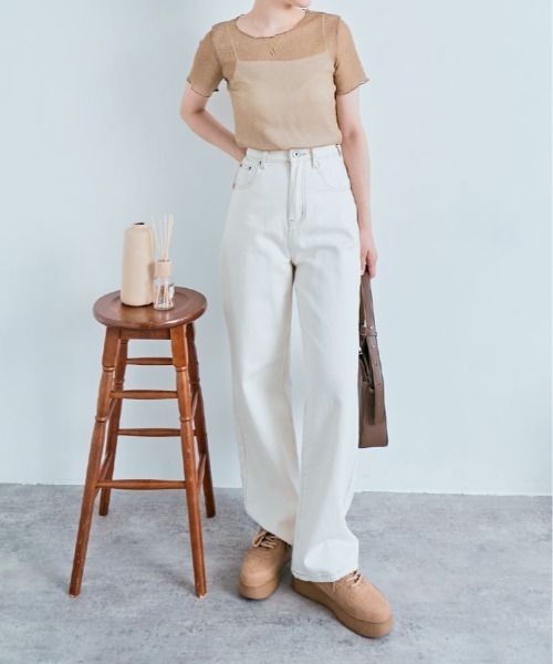 kirakiraShop(キラキラショップ)の「ラメ シアー メロウ トップス(Tシャツ/カットソー・レディース・ホワイト/ブラウン/ピンク/ベージュ/ダークグレー/シルバー/ブラック/アイボリー/ワイン・FREE)」の22枚目の写真