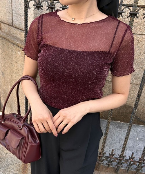 セール】ラメ シアー メロウ トップス（Tシャツ/カットソー