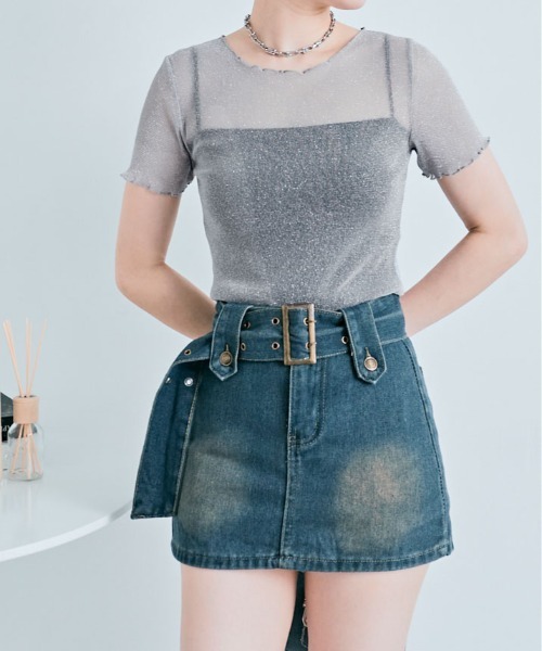 kirakiraShop(キラキラショップ)の「ラメ シアー メロウ トップス(Tシャツ/カットソー・レディース・ホワイト/ブラウン/ピンク/ベージュ/ダークグレー/シルバー/ブラック/アイボリー/ワイン・FREE)」の17枚目の写真