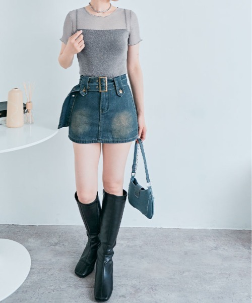 kirakiraShop(キラキラショップ)の「ラメ シアー メロウ トップス(Tシャツ/カットソー・レディース・ホワイト/ブラウン/ピンク/ベージュ/ダークグレー/シルバー/ブラック/アイボリー/ワイン・FREE)」の15枚目の写真