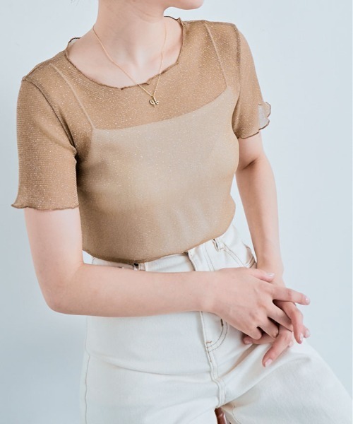 kirakiraShop(キラキラショップ)の「ラメ シアー メロウ トップス(Tシャツ/カットソー・レディース・ホワイト/ブラウン/ピンク/ベージュ/ダークグレー/シルバー/ブラック/アイボリー/ワイン・FREE)」の21枚目の写真