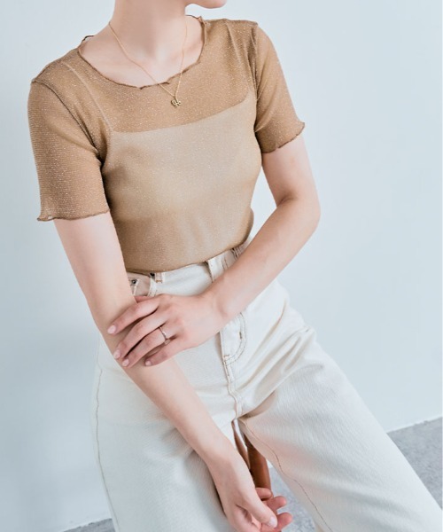 kirakiraShop(キラキラショップ)の「ラメ シアー メロウ トップス(Tシャツ/カットソー・レディース・ホワイト/ブラウン/ピンク/ベージュ/ダークグレー/シルバー/ブラック/アイボリー/ワイン・FREE)」の19枚目の写真