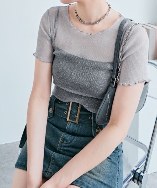 kirakiraShop(キラキラショップ)の「ラメ シアー メロウ トップス(Tシャツ/カットソー・レディース・ホワイト/ブラウン/ピンク/ベージュ/ダークグレー/シルバー/ブラック/アイボリー/ワイン・FREE)」の13枚目の写真