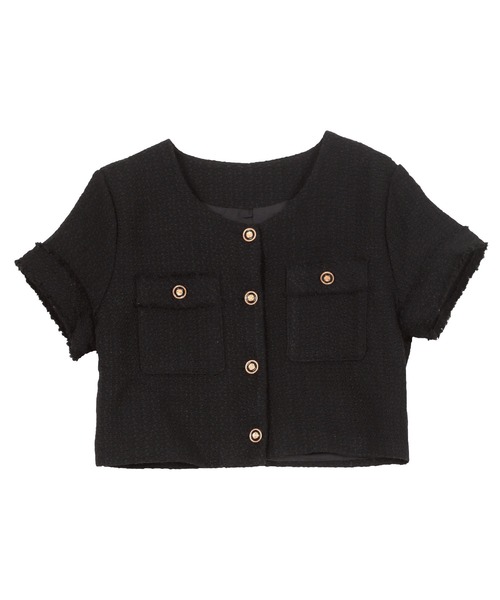 KOBE LETTUCE(コウベレタス)の「デザインボタン 半袖ツイードジャケット(ノーカラージャケット・レディース・ホワイト/ブラック・M)」の12枚目の写真