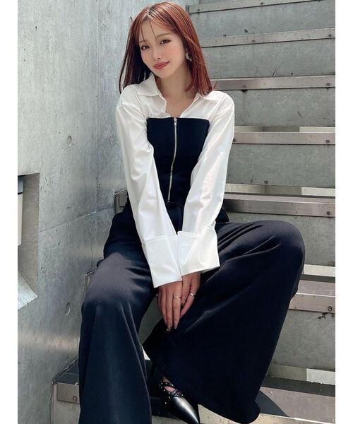 RESEXXY（リゼクシー）の「スウェットビスチェドッキングシャツ【セットアップ着用可能】（シャツ/ブラウス・レディース・チャコールグレー/ブラック/アイボリー・FREE）」の9枚目の写真