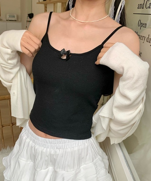 Lace Ladies(レースレディース)の「フロント リボン カットアウト カップ付き キャミソール(キャミソール・レディース・ブラック/ホワイト/グレー/ベージュ・FREE)」の8枚目の写真