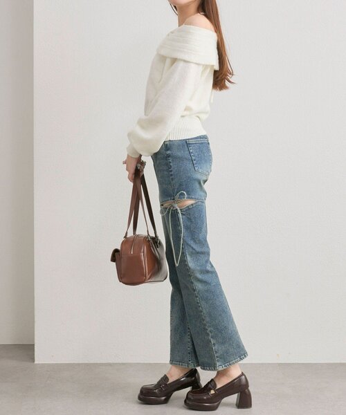 OLIVE des OLIVE(オリーブデオリーブ)の「リボンオフショルニット(ニット/セーター・レディース・ブラック/オフホワイト/サックスブルー・FREE)」の10枚目の写真