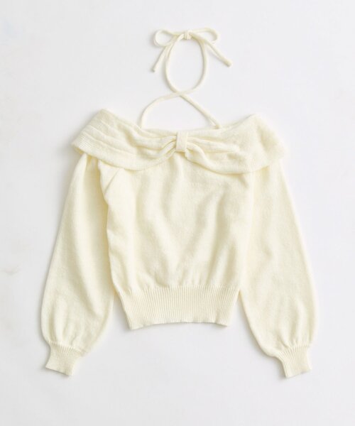 OLIVE des OLIVE(オリーブデオリーブ)の「リボンオフショルニット(ニット/セーター・レディース・ブラック/オフホワイト/サックスブルー・FREE)」の11枚目の写真