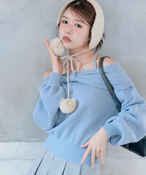 OLIVE des OLIVE(オリーブデオリーブ)の「リボンオフショルニット(ニット/セーター・レディース・ブラック/オフホワイト/サックスブルー・FREE)」の18枚目の写真