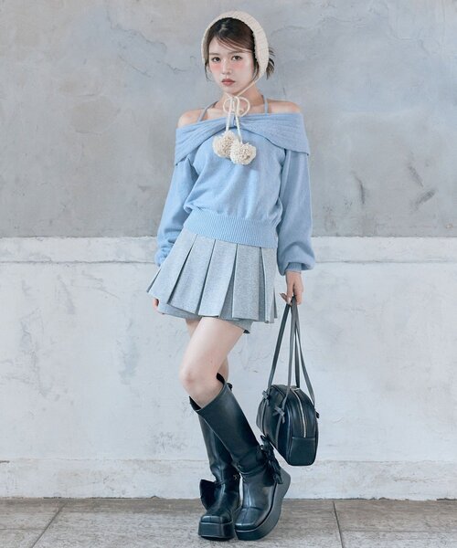 OLIVE des OLIVE（オリーブデオリーブ）の「リボンオフショルニット（ニット/セーター・レディース・ブラック/オフホワイト/サックスブルー・FREE）」の9枚目の写真