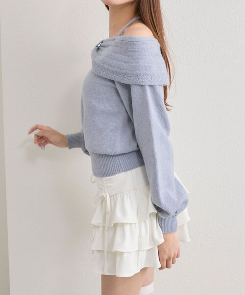 OLIVE des OLIVE（オリーブデオリーブ）の「リボンオフショルニット（ニット/セーター・レディース・ブラック/オフホワイト/サックスブルー・FREE）」の12枚目の写真