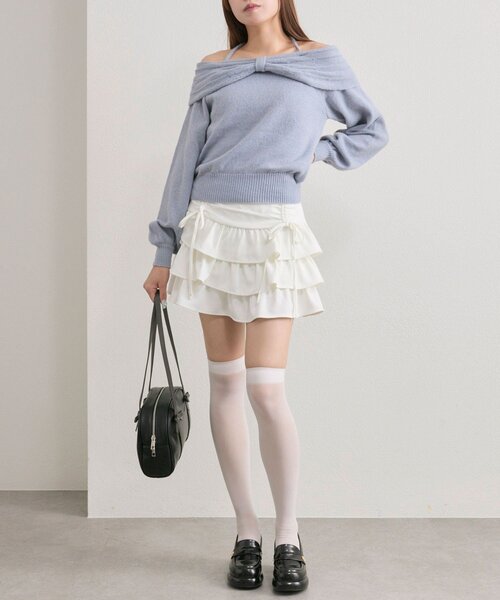 OLIVE des OLIVE（オリーブデオリーブ）の「リボンオフショルニット（ニット/セーター・レディース・ブラック/オフホワイト/サックスブルー・FREE）」の14枚目の写真