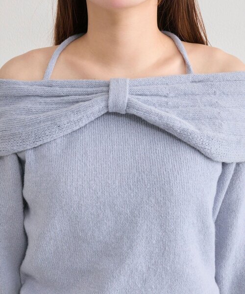 OLIVE des OLIVE（オリーブデオリーブ）の「リボンオフショルニット（ニット/セーター・レディース・ブラック/オフホワイト/サックスブルー・FREE）」の20枚目の写真