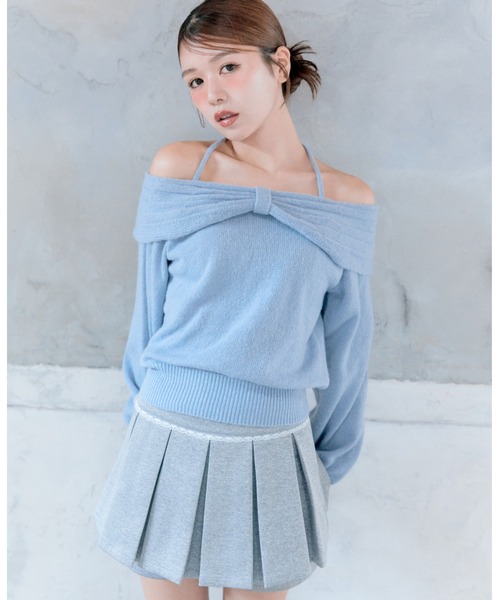 OLIVE des OLIVE（オリーブデオリーブ）の「リボンオフショルニット（ニット/セーター・レディース・ブラック/オフホワイト/サックスブルー・FREE）」の3枚目の写真