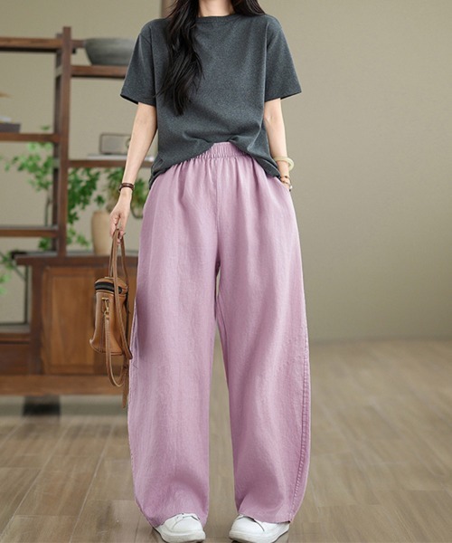 ReRe(リリ)の「ボトムスリネンライクワイドパンツ(その他パンツ・レディース・パープル/ブラック/ピンク/ホワイト/ベージュ・MEDIUM)」の22枚目の写真