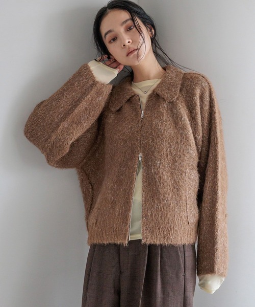 LOWRYS FARM（ローリーズファーム）の「フェザーニットブルゾン  591519（ブルゾン・レディース・ブラウン/チャコールグレー/アイボリー・FREE）」の3枚目の写真