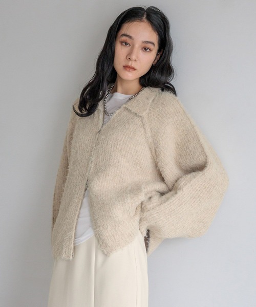 LOWRYS FARM（ローリーズファーム）の「フェザーニットブルゾン  591519（ブルゾン・レディース・ブラウン/チャコールグレー/アイボリー・FREE）」の2枚目の写真