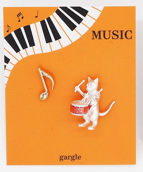 gargle（ガーグル）の「gargle ガーグル：MUSICシリーズ　ネコの音楽隊　猫　トランペット　ドラム　ピアス（ピアス（両耳用）・レディース・ブラック/シルバー・FREE）」の11枚目の写真