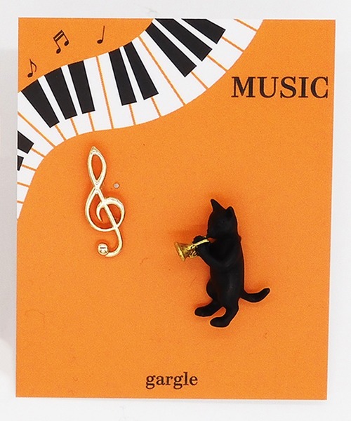 gargle（ガーグル）の「gargle ガーグル：MUSICシリーズ　ネコの音楽隊　猫　トランペット　ドラム　ピアス（ピアス（両耳用）・レディース・ブラック/シルバー・FREE）」の10枚目の写真