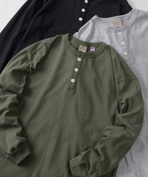 Goodwear(グッドウェア)の「【75】【Goodwear/グッドウェア】 ヘビーウェイト USAコットン ヘンリーネック長袖Tシャツ/ロンT/レギュラーシルエット(Tシャツ/カットソー・メンズ・ダークグレー/ダークブルー/ネイビー/ベージュ/ホワイト/ピンク/グリーン/ブラウン/チャコールグレー/グレー/ブラック/カーキ・S/M/L/XL)」の8枚目の写真