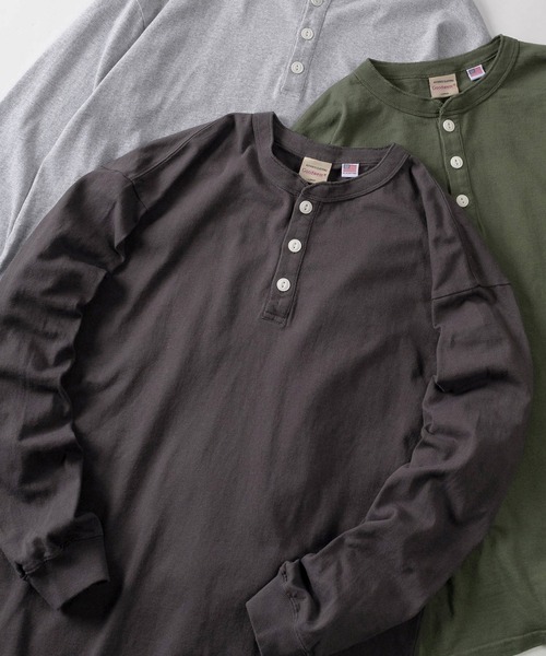 Goodwear(グッドウェア)の「【75】【Goodwear/グッドウェア】 ヘビーウェイト USAコットン ヘンリーネック長袖Tシャツ/ロンT/レギュラーシルエット(Tシャツ/カットソー・メンズ・ダークグレー/ダークブルー/ネイビー/ベージュ/ホワイト/ピンク/グリーン/ブラウン/チャコールグレー/グレー/ブラック/カーキ・S/M/L/XL)」の6枚目の写真