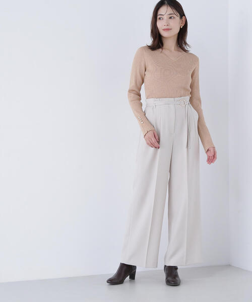 NATURAL BEAUTY BASIC（ナチュラルビューティーベーシック）の「◇ダブルベルトワイドパンツⅡ（その他パンツ・レディース・ダークブラウン/ベージュ/グレー・SMALL/MEDIUM/P/S）」の3枚目の写真