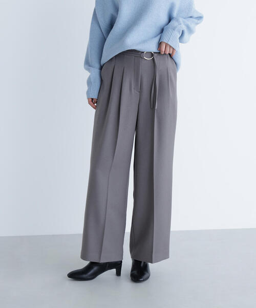 NATURAL BEAUTY BASIC（ナチュラルビューティーベーシック）の「◇ダブルベルトワイドパンツⅡ（その他パンツ・レディース・ダークブラウン/ベージュ/グレー・SMALL/MEDIUM/P/S）」の2枚目の写真