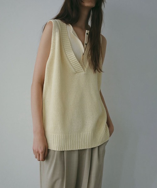 新品未使用 ETRE TOKYO 30コーマフロントオープンタンクトップ 30コーマフロントオープンタンクトップ(F LIGHT GREY): トップス