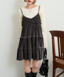 w closet | ベロアフリルキャミワンピース(ワンピース)