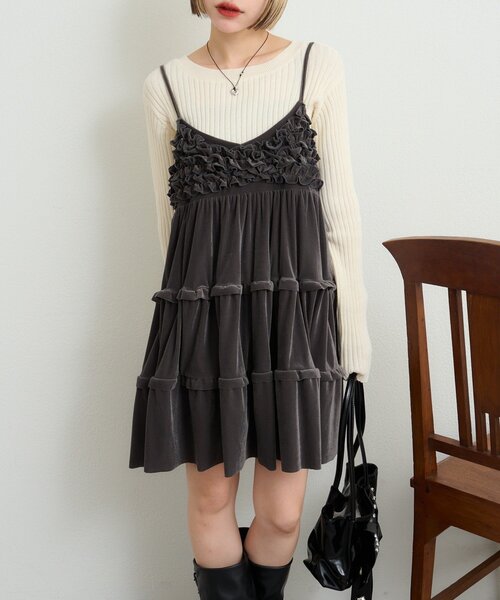 セール】ベロアフリルキャミワンピース（ワンピース）｜w closet