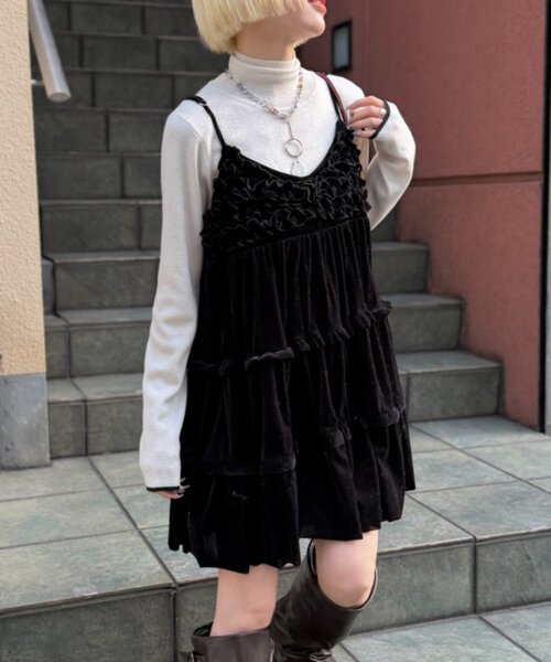 セール】ベロアフリルキャミワンピース（ワンピース）｜w closet