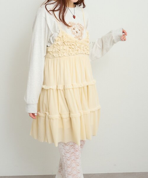 w closet（ダブルクローゼット）の「ベロアフリルキャミワンピース（ワンピース・レディース・アイボリー/ブラック/チャコールグレー/ブラウン・FREE）」の7枚目の写真