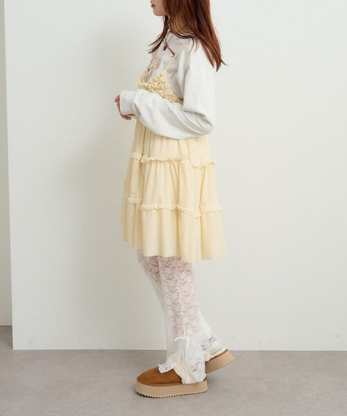 w closet（ダブルクローゼット）の「ベロアフリルキャミワンピース（ワンピース・レディース・アイボリー/ブラック/チャコールグレー/ブラウン・FREE）」の13枚目の写真