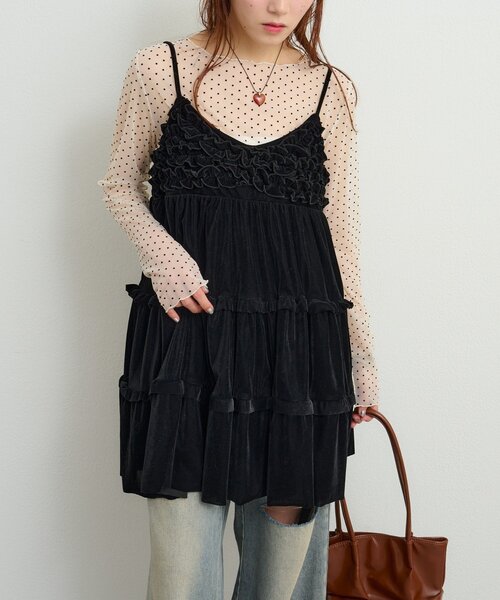 w closet（ダブルクローゼット）の「ベロアフリルキャミワンピース（ワンピース・レディース・アイボリー/ブラック/チャコールグレー/ブラウン・FREE）」の16枚目の写真