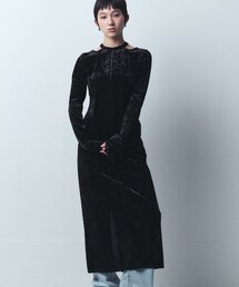 【Re】neck point velour dress
