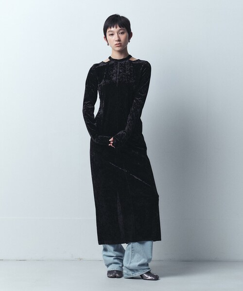 CODE A(コードエー)の「【Re】neck point velour dress(ワンピース・レディース・ブラック/ライトグレー・00)」の7枚目の写真
