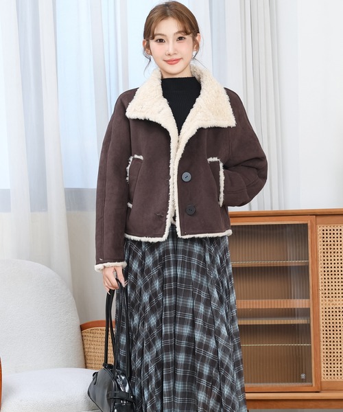 Anely（アネリー）の「配色 ボア コンパクト ボタン ジャケット（その他アウター・レディース・ベージュ/ブラウン/キャメル・FREE）」の15枚目の写真