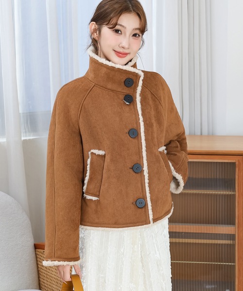 Anely（アネリー）の「配色 ボア コンパクト ボタン ジャケット（その他アウター・レディース・ベージュ/ブラウン/キャメル・FREE）」の18枚目の写真