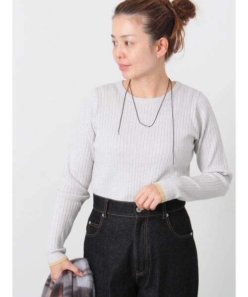 Lugnoncure（ルノンキュール）の「配色クルーネックリブニット（ニット/セーター・レディース・ブラック/オフホワイト/グレー・F）」の3枚目の写真