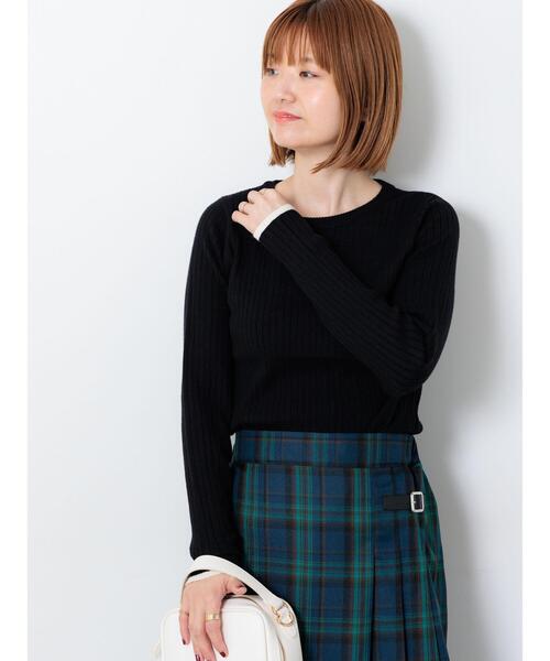 Lugnoncure（ルノンキュール）の「配色クルーネックリブニット（ニット/セーター・レディース・ブラック/オフホワイト/グレー・F）」の2枚目の写真