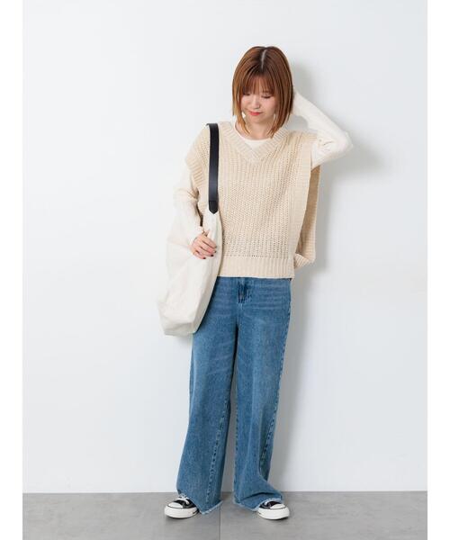 Lugnoncure（ルノンキュール）の「配色クルーネックリブニット（ニット/セーター・レディース・ブラック/オフホワイト/グレー・F）」の5枚目の写真