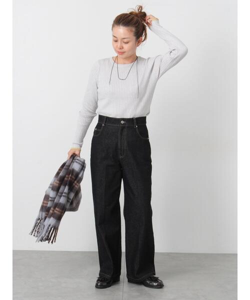 Lugnoncure（ルノンキュール）の「配色クルーネックリブニット（ニット/セーター・レディース・ブラック/オフホワイト/グレー・F）」の7枚目の写真