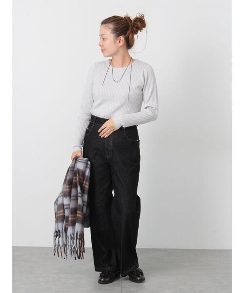 Lugnoncure（ルノンキュール）の「配色クルーネックリブニット（ニット/セーター・レディース・ブラック/オフホワイト/グレー・F）」の8枚目の写真