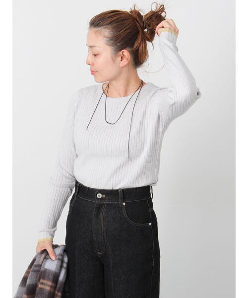 Lugnoncure（ルノンキュール）の「配色クルーネックリブニット（ニット/セーター・レディース・ブラック/オフホワイト/グレー・F）」の9枚目の写真