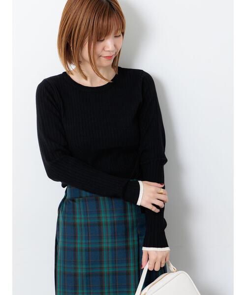 Lugnoncure（ルノンキュール）の「配色クルーネックリブニット（ニット/セーター・レディース・ブラック/オフホワイト/グレー・F）」の12枚目の写真