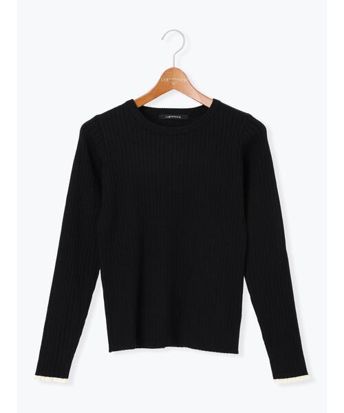 Lugnoncure（ルノンキュール）の「配色クルーネックリブニット（ニット/セーター・レディース・ブラック/オフホワイト/グレー・F）」の14枚目の写真