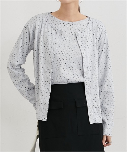 nissen(ニッセン)の「パターンメッシュ素材アンサンプル(長袖カーデ+半袖トップス)(Tシャツ/カットソー・レディース・グレー系/アイボリー系・M/L/LL)」の1枚目の写真