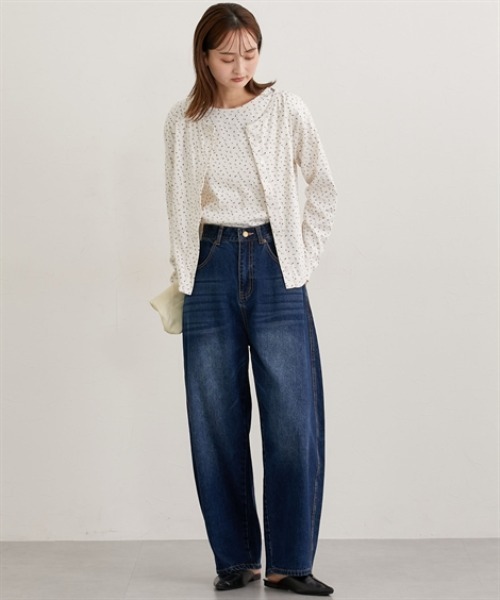 nissen(ニッセン)の「パターンメッシュ素材アンサンプル(長袖カーデ+半袖トップス)(Tシャツ/カットソー・レディース・グレー系/アイボリー系・M/L/LL)」の3枚目の写真