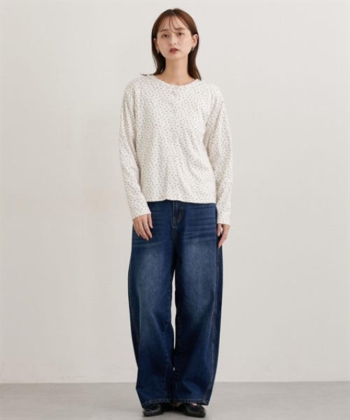 nissen(ニッセン)の「パターンメッシュ素材アンサンプル(長袖カーデ+半袖トップス)(Tシャツ/カットソー・レディース・グレー系/アイボリー系・M/L/LL)」の5枚目の写真