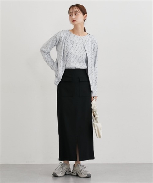 nissen(ニッセン)の「パターンメッシュ素材アンサンプル(長袖カーデ+半袖トップス)(Tシャツ/カットソー・レディース・グレー系/アイボリー系・M/L/LL)」の11枚目の写真